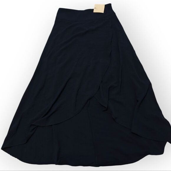 NWT BY DESIGN Blue Midi A-Line Skirt with Asymmetrical High-Low Hem SZ L - Picture 7 of 8